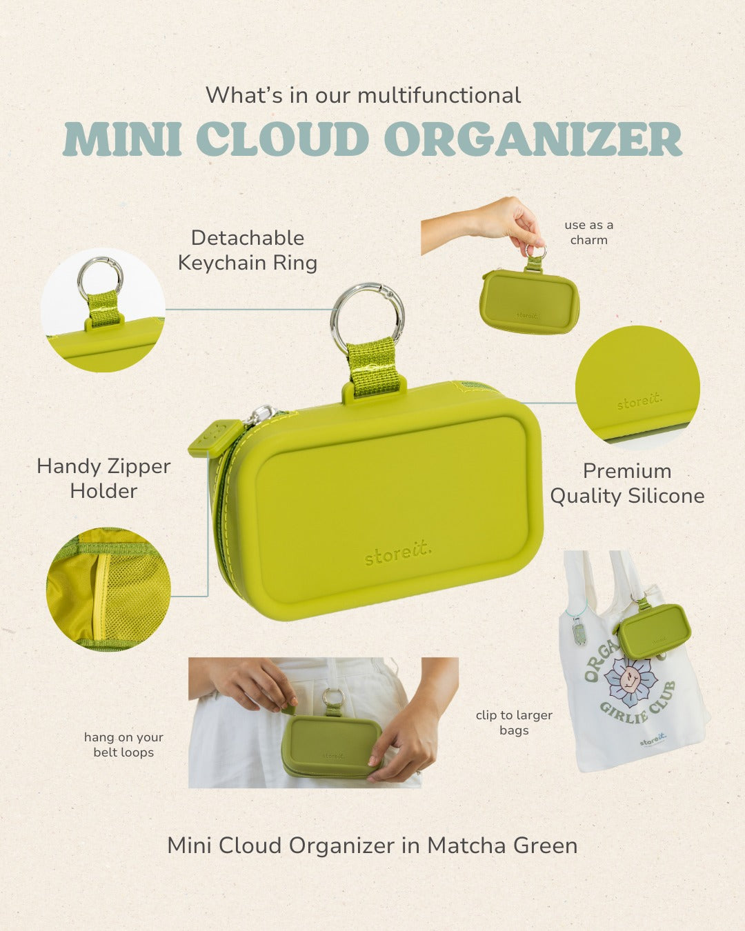 Mini Cloud Organizer Keychain - Cool Grey